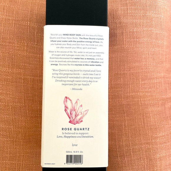 VITAJUWEL Rose Quartz glass water bottle- new in box. Never been used. - Picture 4 of 5